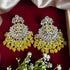 Yellow Beaded Kundan Chandbali Earrings from Trenzify Store.