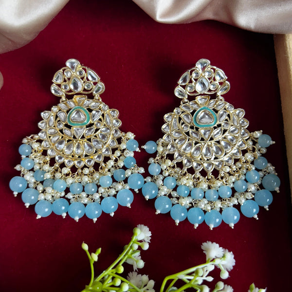 Turquoise Beaded Kundan Chandbali Earrings from Trenzify Store.