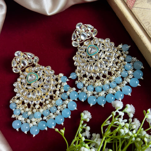 Turquoise Beaded Kundan Chandbali Earrings from Trenzify Store.