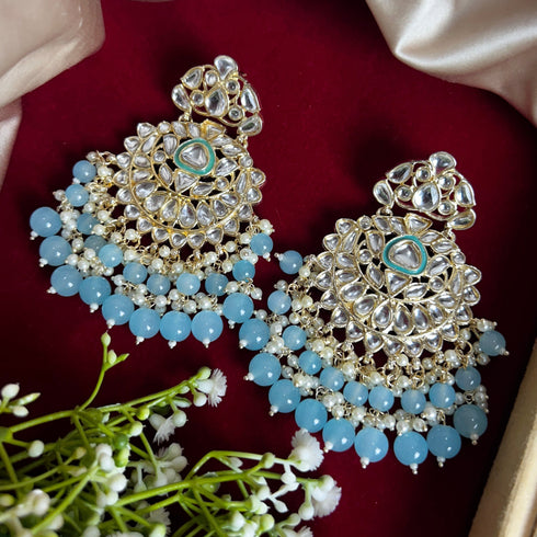 Turquoise Beaded Kundan Chandbali Earrings from Trenzify Store.