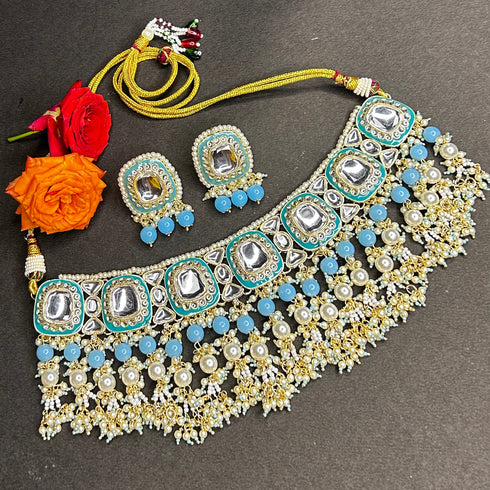 Mint Meenakari & Kundan Necklace Set from Trenzify Store.
