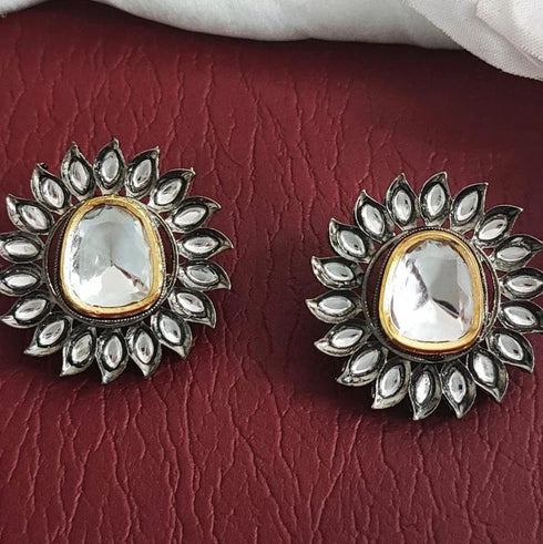 Black Rhodium-Plated Floral Studs from Trenzify Store.