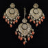 Peach Beaded Kundan Earrings & Maang Tikka Set from Trenzify Store.