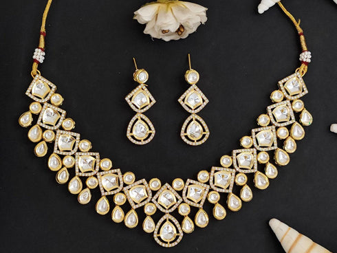 Majestic High Gold Kundan Necklace Set for Women from Trenzify Store.