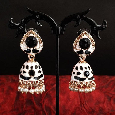 Elegant White & Black Meenakari Jhumkas from Trenzify Store.