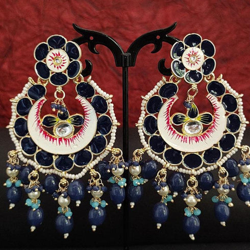 Royal Blue Meenakari Kundan Chandbalis from Trenzify Store.