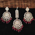 Maroon Beaded Kundan Earrings & Maang Tikka Set from Trenzify Store.
