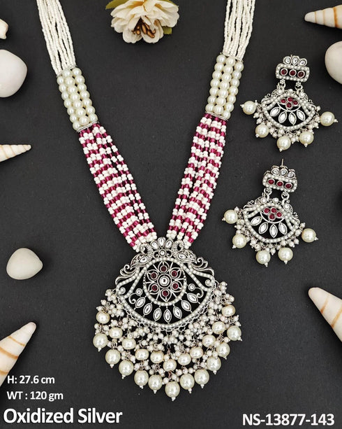 Oxidized Silver & Pearl Necklace Set from Trenzify Store.