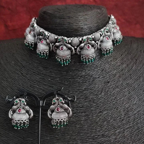 Oxidised Peacock Choker Set from Trenzify Store.