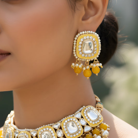 Yellow Meenakari & Kundan Necklace Set from Trenzify Store.