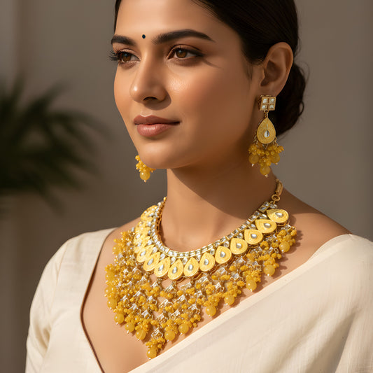 Yellow Meenakari Necklace Set from Trenzify Store.