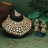 Traditional Kundan bridal jewelry set with choker necklace, jhumka earrings and maang tikka – imitation jewelry from Trenzify Store.